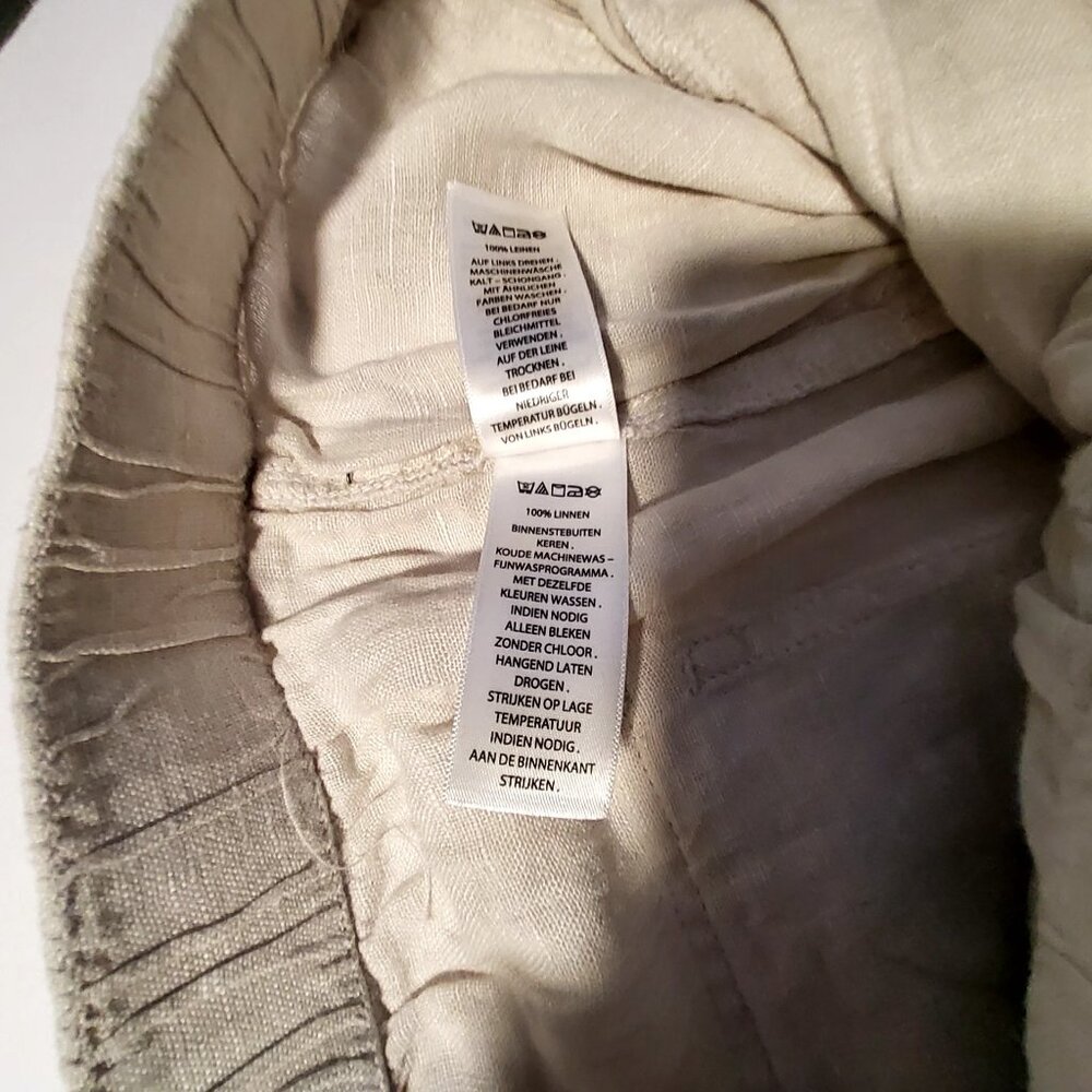 Linen Cargo Jogger Pants With Elastic Waist & Pockets Beige Lightweight Size L - Picture 8 of 11